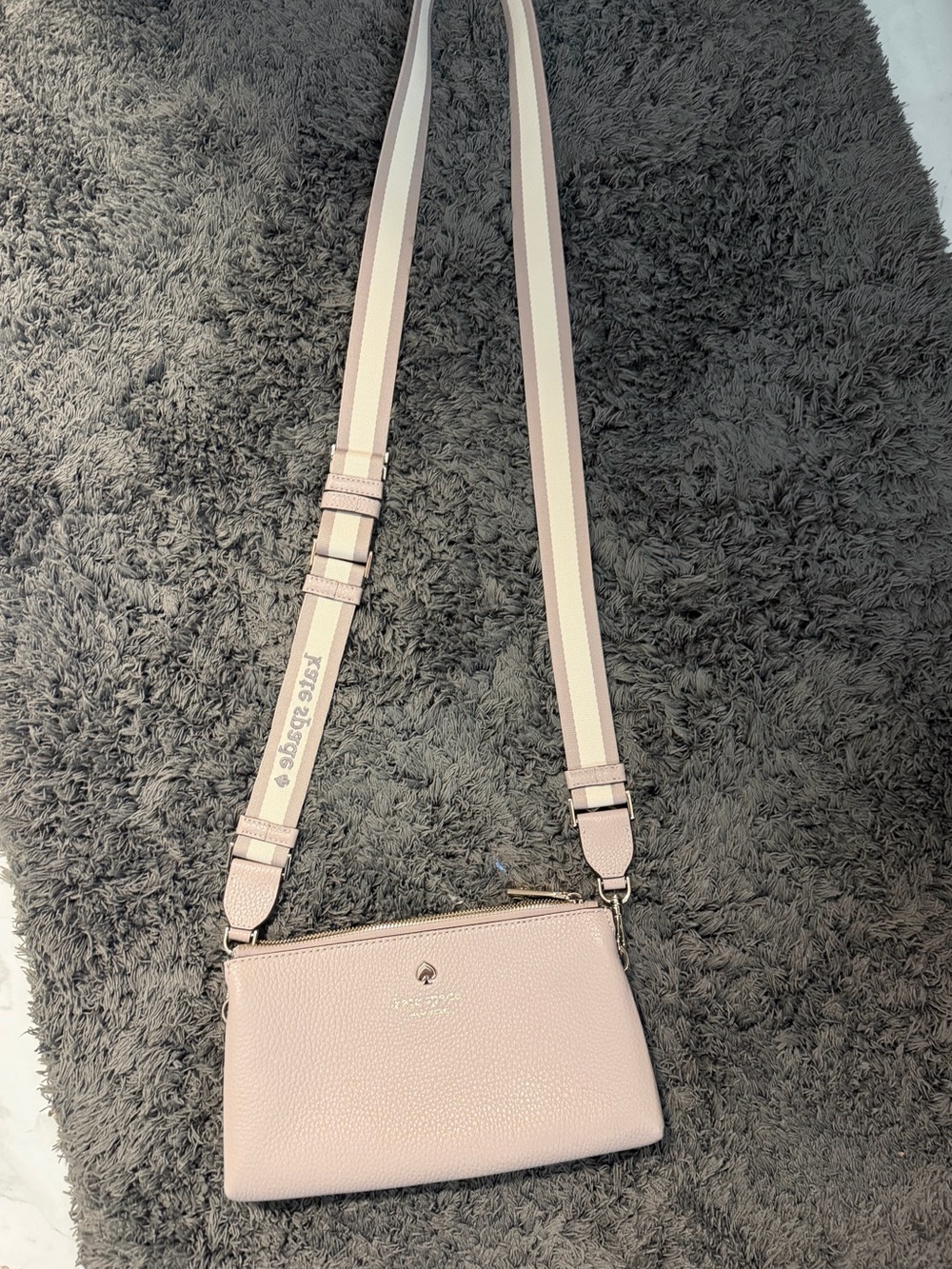kate spade Blush Pink Pebbled Leather Crossbody with Striped Strap